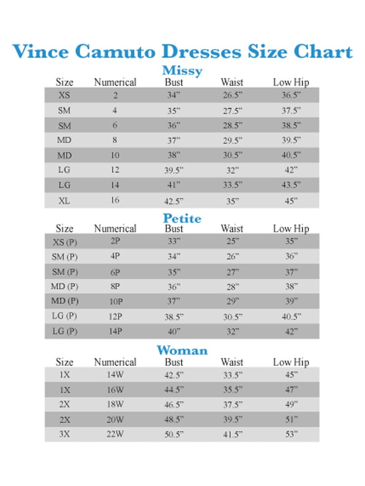 vince camuto clothing size chart