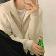 thumbnail image 3 of Korean Vintage Zip-Up Knit Cardigan Women'S Oversized Autumn Winter Lazy Style Collared Sweater Coat Top Casual Loose Fit Outerwear Off White Cardigan Sweaters For Women, 3 of 8
