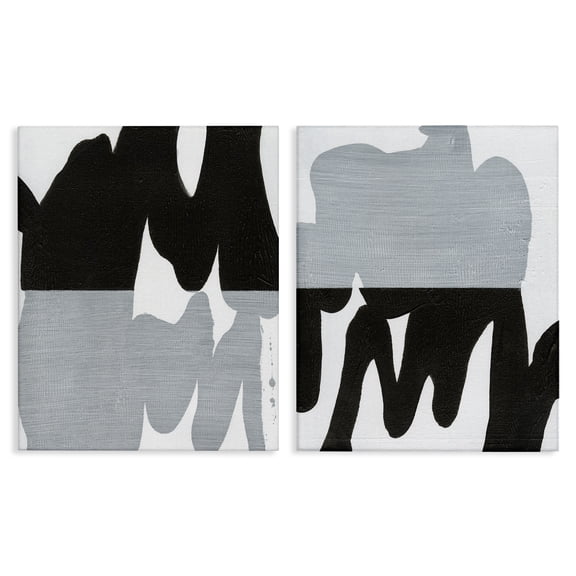 Stupell Industries Veiled Black and White Abstract Abstract Painting Wrapped Canvas Art Print Wall Art, 16 x 20, Set of 2
