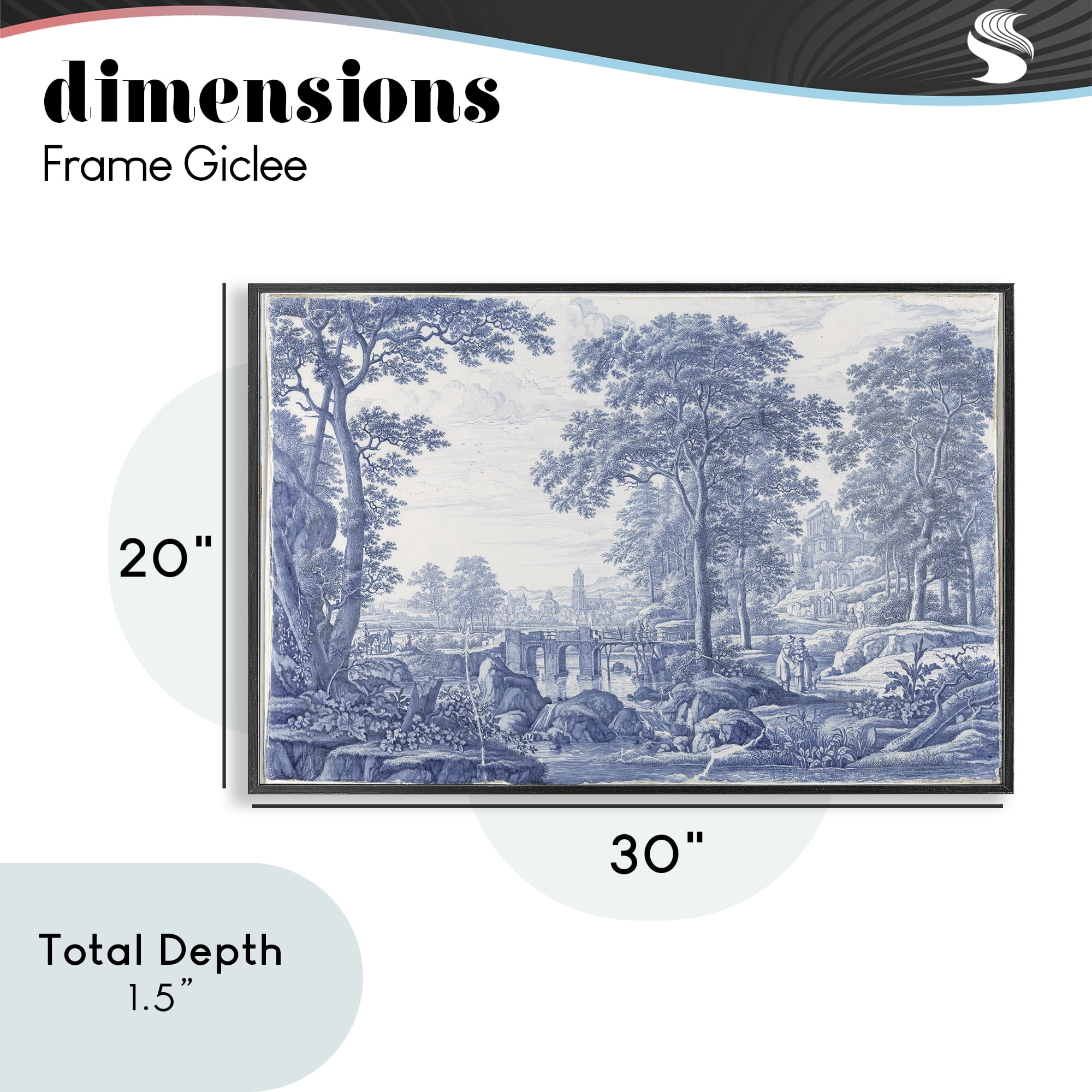 Vintage Blue Tinted Toile Black Framed Giclee Art, design by Vintage Hustle