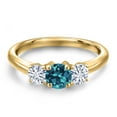 thumbnail image 3 of Gem Stone King 18K Yellow Gold Plated Silver London Blue Topaz and White Moissanite Engagement Ring for Women | 1.16 Cttw | Round 5MM | Gemstone November Birthstone | Size 6, 3 of 7
