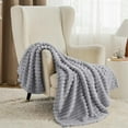 thumbnail image 2 of Ultra Soft Faux Rabbit Fur Throw Blanket, Warm Plush Striped Blankets – Luxury Home Decor, Fluffy Throws for Couch, Chair, Sofa, 750GSM (Cream, 50"x60"), 2 of 5