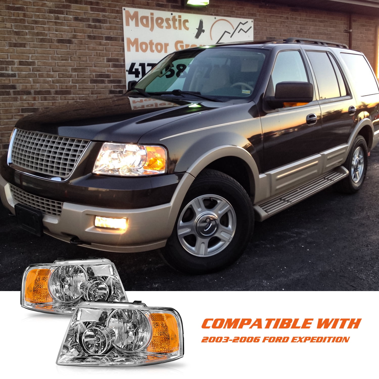 Pair W/Bulb Headlamp For 2003-2006 Ford Expedition Headlights Left & Right Side
