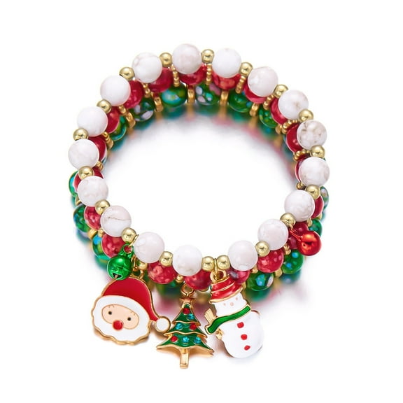 Christmas Tennis Bracelets for Women Christmas Bracelet Set Santa Snowflake Christmas Tree Beaded Stretch Bracelet Multicolor Jingle Bell Reindeer Charm Girls Kids Xmas Holiday Costume Jewelr