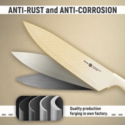 NULAS 8-Piece Kitchen Knife Set with Block for Chef, Stainless Steel Sharp Knives, Anti-Rust, Ergonomic Handle - Cream White