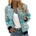 thumbnail image 3 of YUGYXL Womens Casual Zip Jackets Trendy Print Aztec Bomber Jacket Lightweight Plus Size Streetwear Windbreaker Loose Fit Stand Collar Varsity Jacket 2025 Clearance, 3 of 6