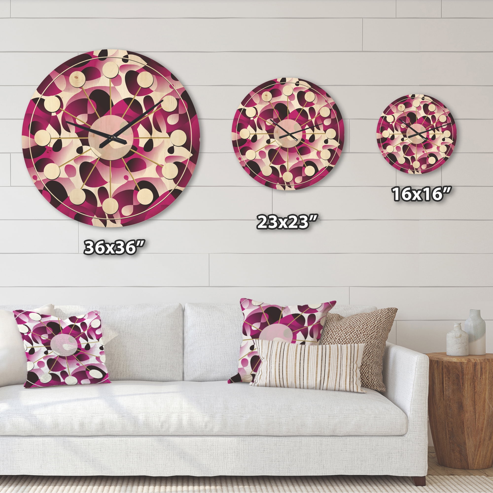 Designart 'Abstract Retro Pattern Design VI' Mid-Century Modern Wood Wall Clock