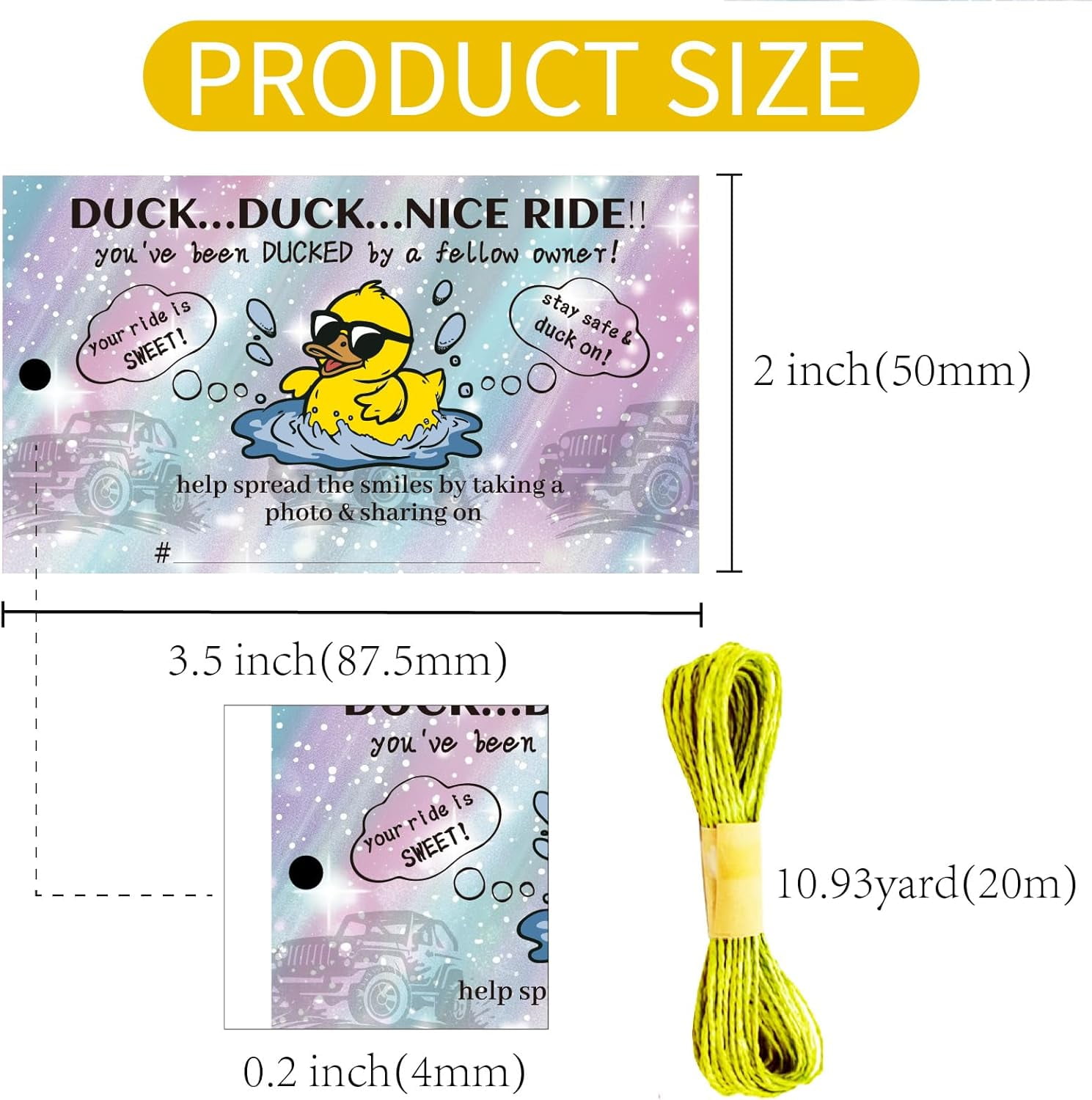 1 Set 100Pcs You've Been Ducked by a Fellow Owner Duck Duck Tags Ducking Cards Cruising Rubber Duck Tag with Round Hole and Twine Double Sided Cruise Card for Rubber Duck Party Favor 3.5x2 Inch