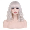 thumbnail image 2 of RightOn 14" Silvery White Wig Short Curly Wig with Bangs Women Girls Silver White Wig Synthetic Wig with Wig Cap, 2 of 7