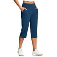 thumbnail image 2 of ABSUYY Womens Capris Petite Leggings Stretch Casual with Pockets Pants for Women Ladies Blue L Capris Comfortable Capri Pants for Women, 2 of 8