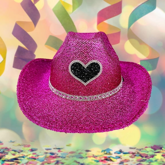 Women’s Hat Pink Cowboy Hat Sequin Hats for Women Sparkly Cowboy Hat Cute Cowgirl Hat Wedding Cowboy Hat