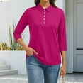thumbnail image 2 of Women's Polo Shirt 3/4 Sleeve Tops Collared Button Down Golf Tee Casual Work T Shirt Purple 2XL, 2 of 5