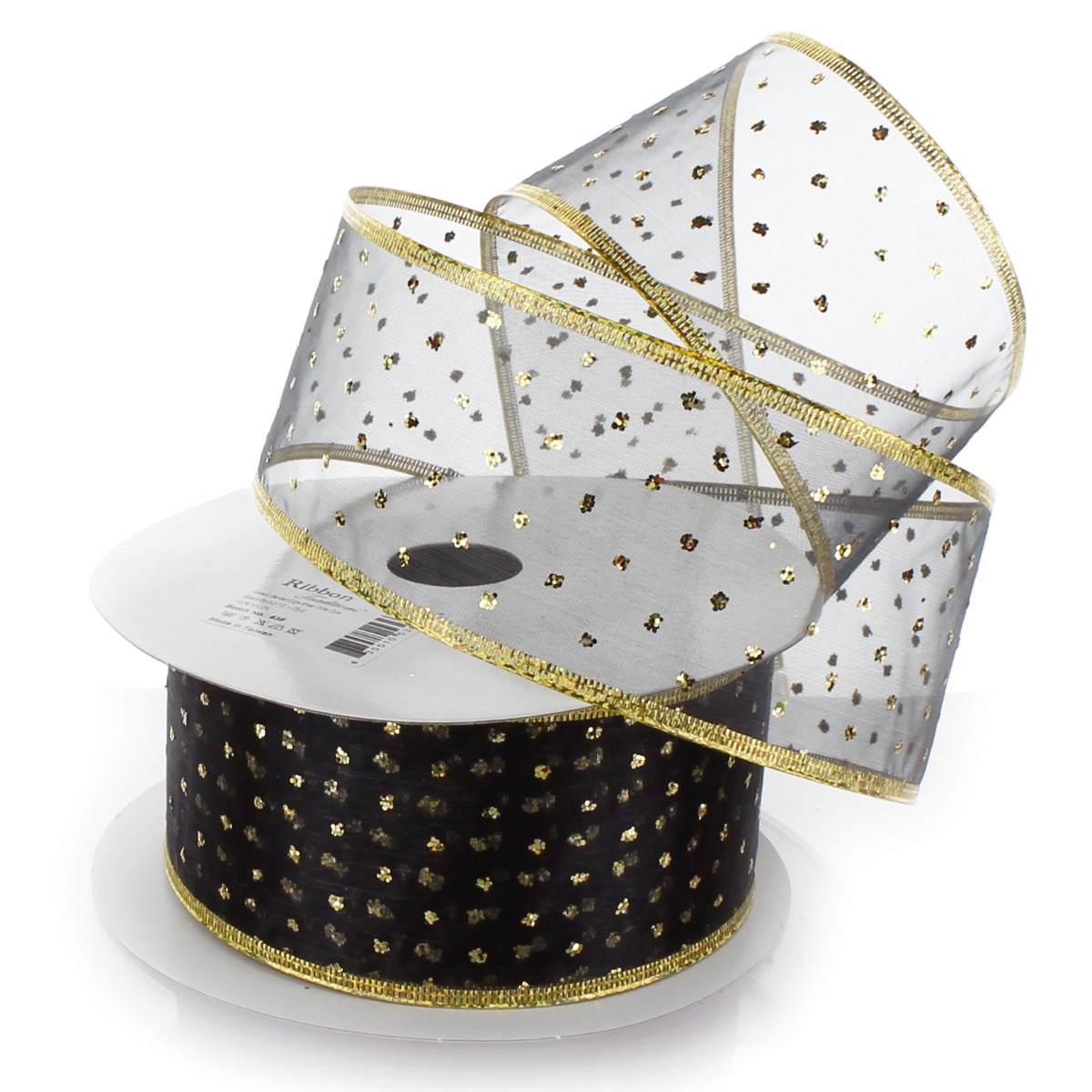 Ribbon Traditions Metallic Banded Edge Sheer Glitter Dots Wired Ribbon ...