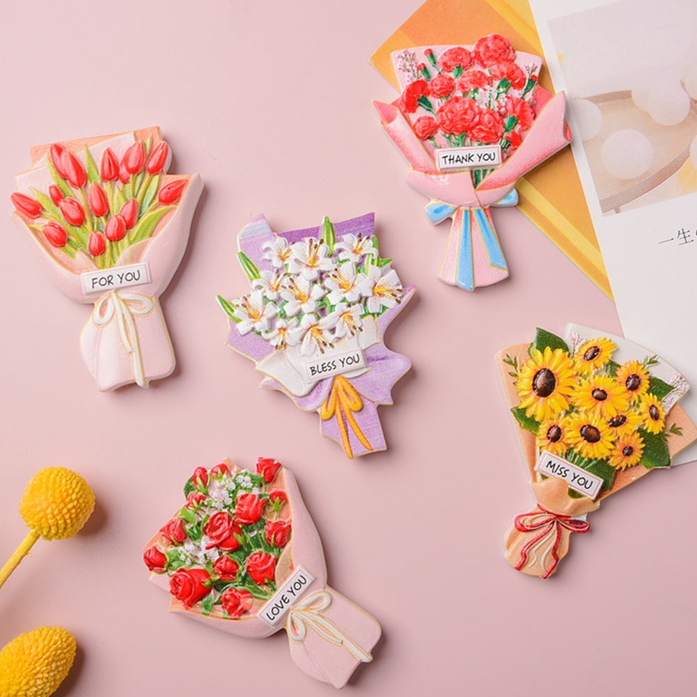GlorySunshine Flower Bouquet Fridge Sticker 3d Simulation Resin