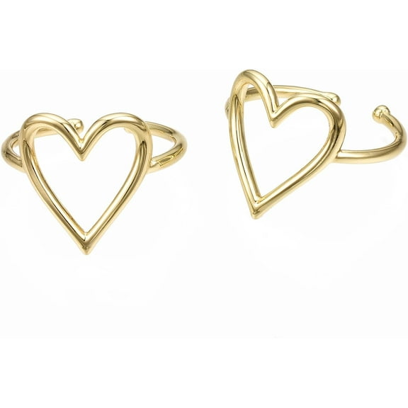 1Pcs Real 16K Gold Plated Heart Open Rings Brass Cuff Rings Adjustable Knuckle Rings for Women Dainty Trendy Jewelry US Size 8 1/4(18.3mm) Gold