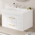 thumbnail image 2 of Yiwa 30 Inch Wall-Mounted Bathroom Vanity, Modern Floating Cabinet with Ceramic Basin and Two Gold-Handle Storage Drawers, 2 of 6