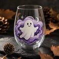 thumbnail image 6 of 2D Printed Halloween Stemless Glass Cup, Spooky Ghost Black Cat Pumpkin Pattern Wine Tumbler, Seasonal Halloween Party Drinkware Decor, 6 of 7
