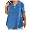 thumbnail image 2 of ZQGJB Womens Summer T-Shirts Plus Size Casual Short Sleeve Button up V Neck Henley Shirts Loose Oversized Comfy Soft Cotton Tees Tops with Pockets C-Blue XXXL, 2 of 7