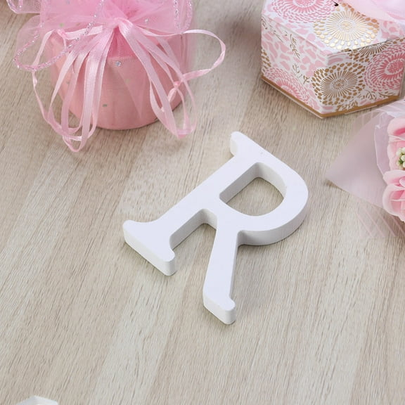 OUNONA Wood Letter R Decor Simple DIY Craft for Wedding Party Birthday Home Display White 8cm