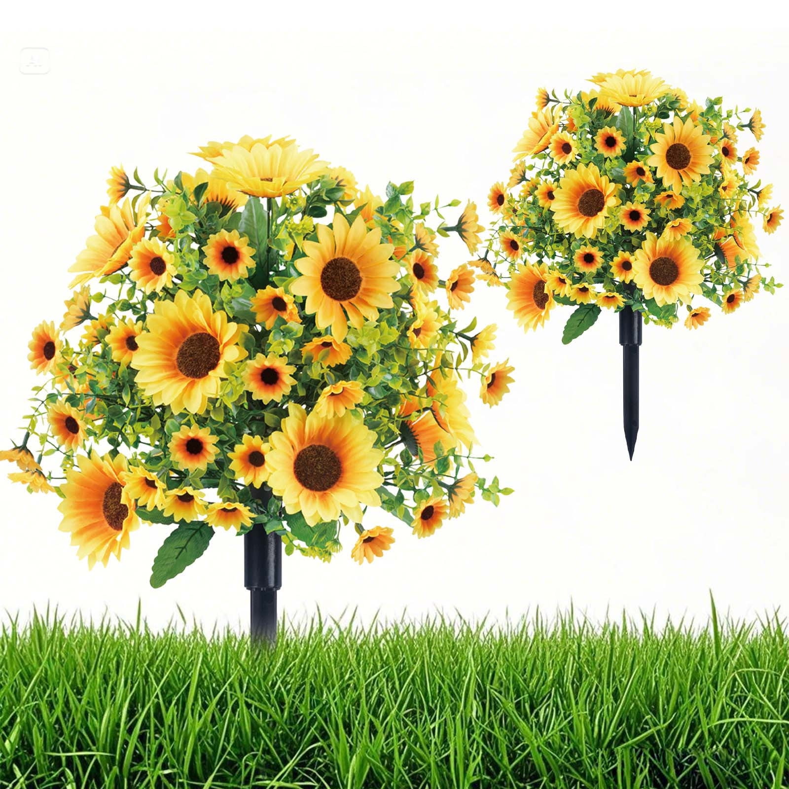22in Exquisite Artificial Boxwood Sunflowers Topiary Trees with Ground Spikes,Indoor Outdoor Artificial Bushes Plants,Durable Weather Shrubs Flower Tree for Porch Yard Decor