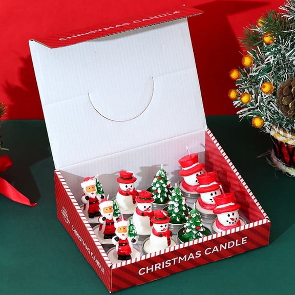 12-Pack Christmas Glass Votive Candles - Festive Decor Set with Santa, Snowman, Pinecone, Cedar, Elk and House Designs - Good for Xmas Holiday Decorations, Parties and Gifts
