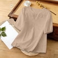 thumbnail image 2 of kaondbfi Summer Tops for Women Women's Casual Solid Color Ruched Linen Cotton Shirt Top Womens Essentials Fashion Clothing, 2 of 6