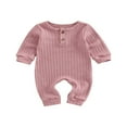 thumbnail image 1 of Toddler Baby Rompers Solid Color Knit Casual Button Crew Neck Long Sleeve Jumpsuit for Newborn Girl Boy, 1 of 8