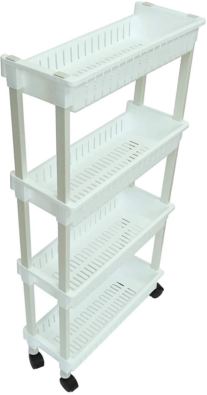 35" Slim Slide Out Storage Cart Tower for Laundry, Bathroom, or Kitchen By Trademark Innovations