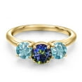 thumbnail image 3 of Gem Stone King 18K Yellow Gold Plated Silver Blue Mystic Topaz and Blue Zircon Engagement Ring for Women | 2.70 Cttw | Round 6MM | Gemstone November Birthstone | Size 6, 3 of 6