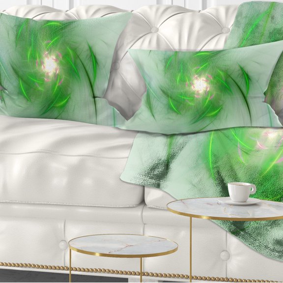Designart Green on White Fractal Whirlpool - Abstract Throw Pillow - 12x20