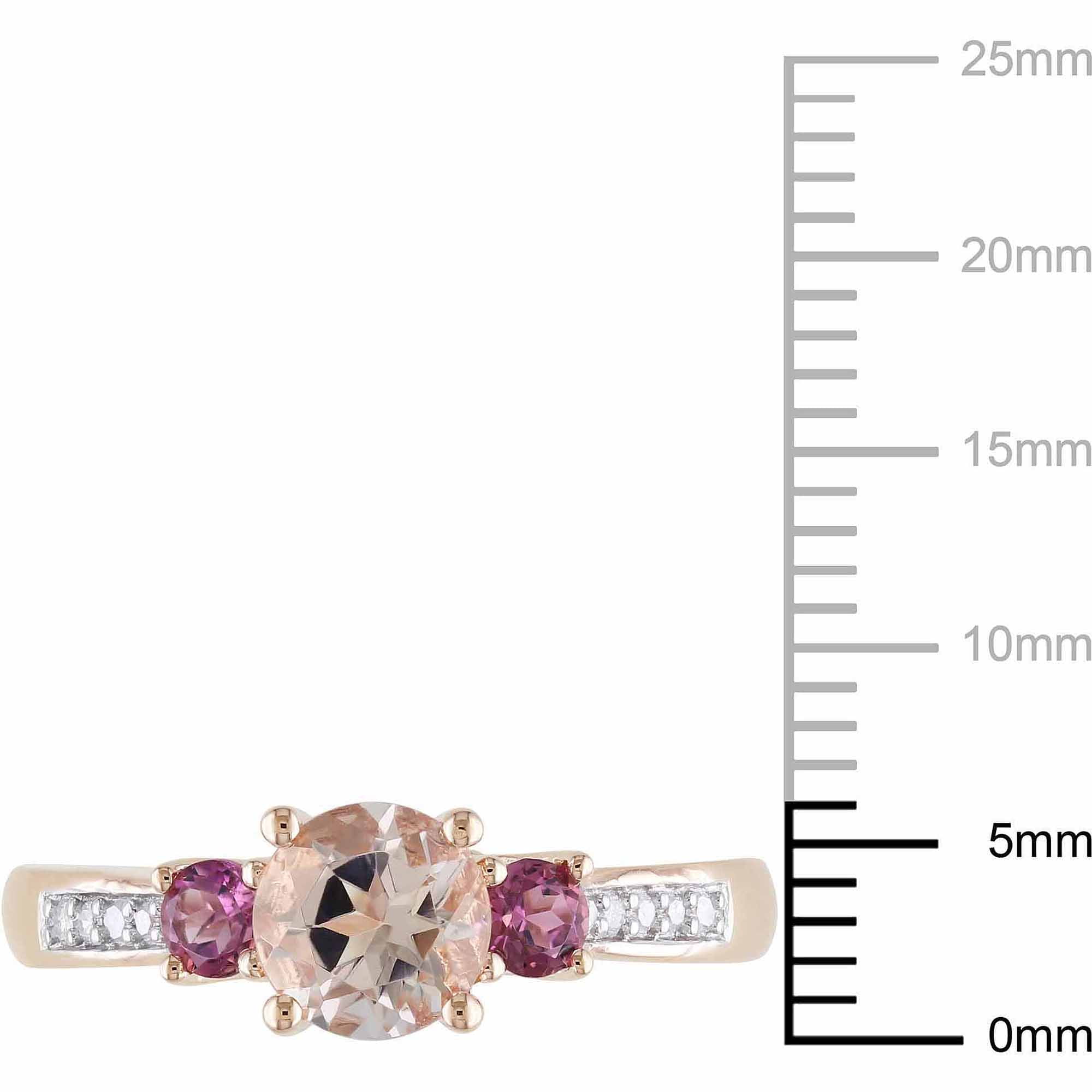 1 Carat T.G.W. Morganite, Pink Tourmaline and Diamond-Accent 10kt Pink Gold 3-Stone Ring by Delmar Manufacturing LLC