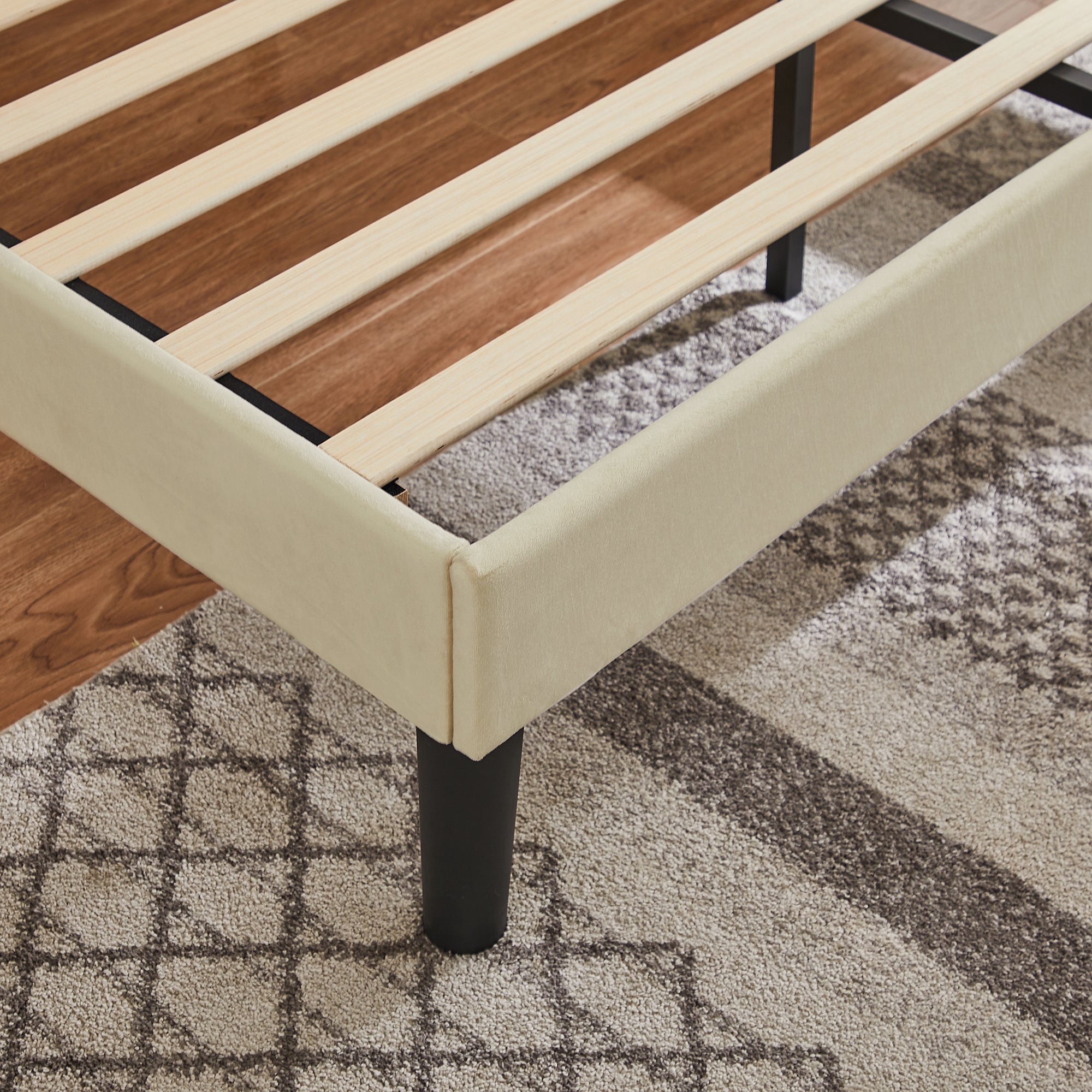 Taomika, Twin Size Upholstered Height-adjustable Platform Bed Frame with Wingback Headboard-Beige