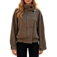 thumbnail image 3 of Women's Fall Winter Plaid Wool Blend Bomber Jacket Coat Stand Collar Cropped Outerwear Vintage Button Down Barn Jackets (Brown M), 3 of 7