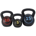 thumbnail image 1 of Everyday Essentials Wide Grip 3-Piece Kettlebell Set, includes 5 Lbs, 10 Lbs, 15 Lbs, 1 of 6