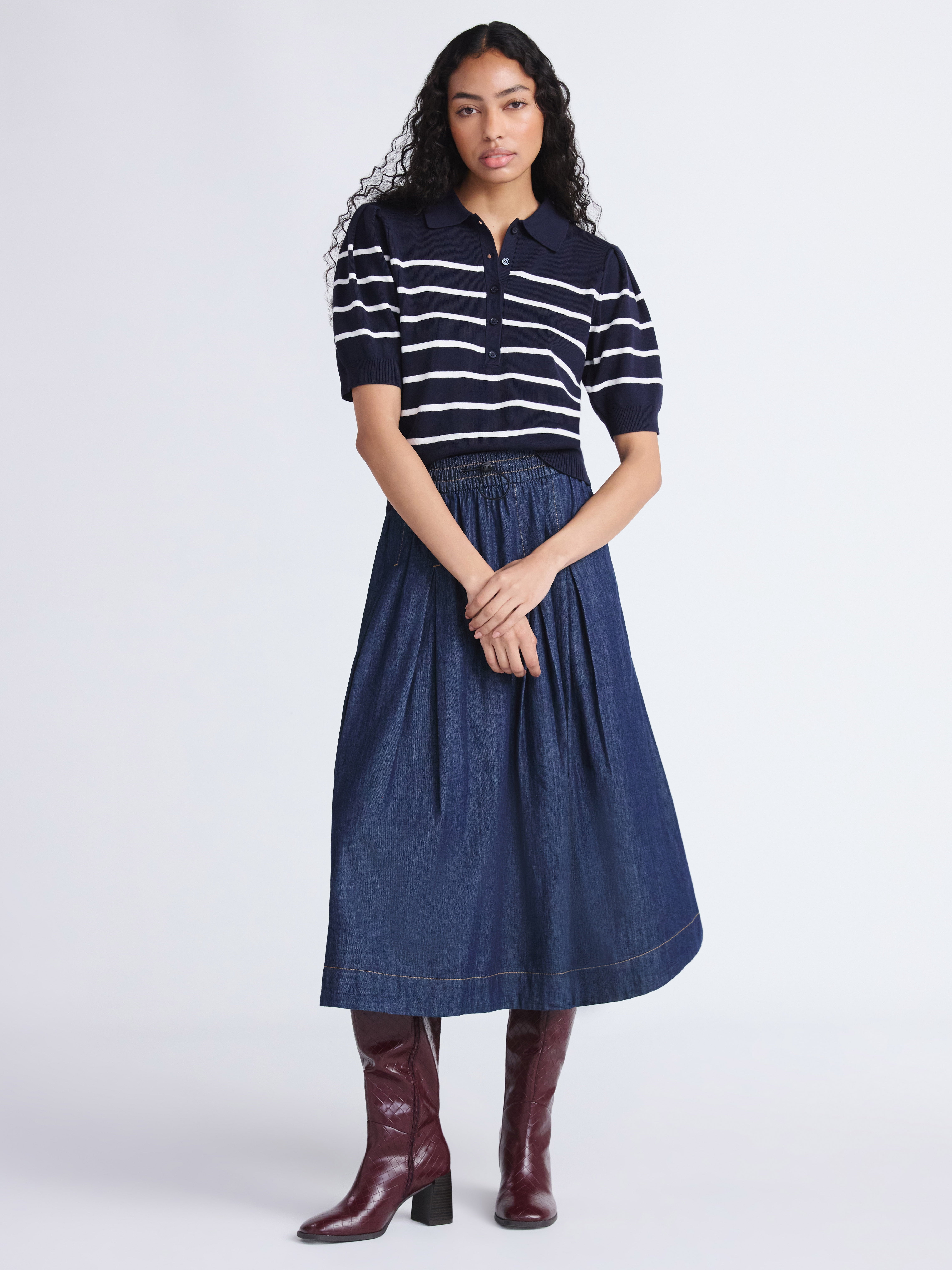 Free Assembly Women's and Women's Plus Collared Sweater Tee with Puff Sleeves, Lightweight, Sizes XS-4X