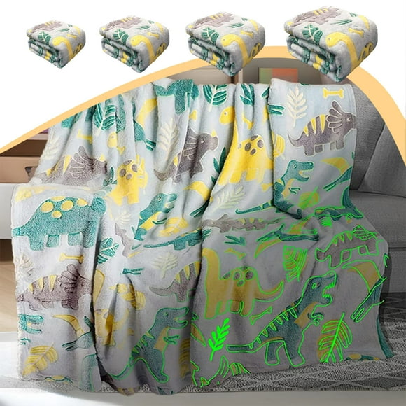 Jiaeri Glow in the Dark Dinosaur Throw Blanket,Soft Cozy Plush Fleece Bedding for Kids Boys Girls,Magical Light Up Birthday Gift Decorative Bedroom Accessory