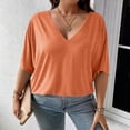 thumbnail image 4 of Jamicy Summer Tops for Women Plus Size V Neck T Shirts Solid Color Summer Half Sleeve Tees Casual Loose Fit Tunic Tops, 4 of 8