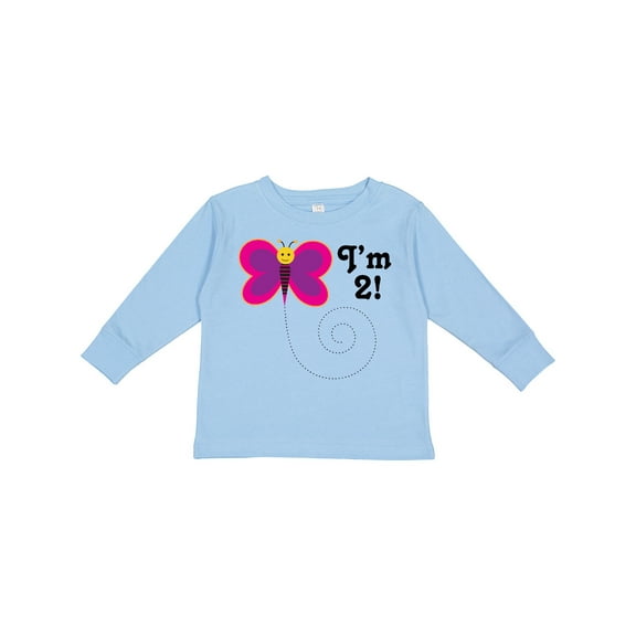 Inktastic 2nd Birthday I'm Two Girls Butterfly Girls Long Sleeve Toddler T-Shirt