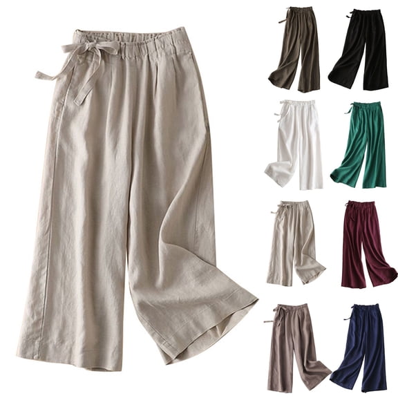 Women's High Waisted Cropped Wide Leg Pants Summer Loose Travel Work
