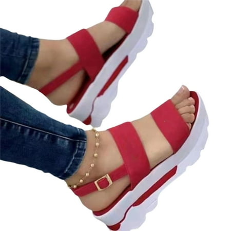

Women\ s Summer Open Toes Sandals Breathable Ankle-Strap Shoes Pin Buckle Closure