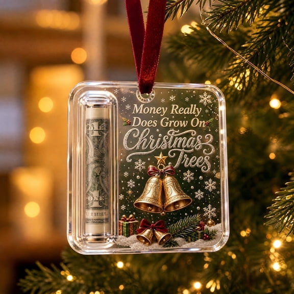 Christmas Cash Gift Ornament, Acrylic Christmas Money Holder for Cash, for Tree Hanging Holiday Present Giving