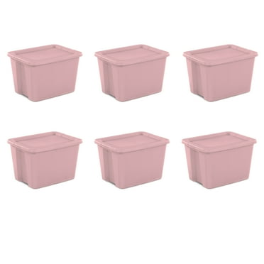 Sterilite Plastic 18 Gallon Tote Box Blush Pink Set of 6