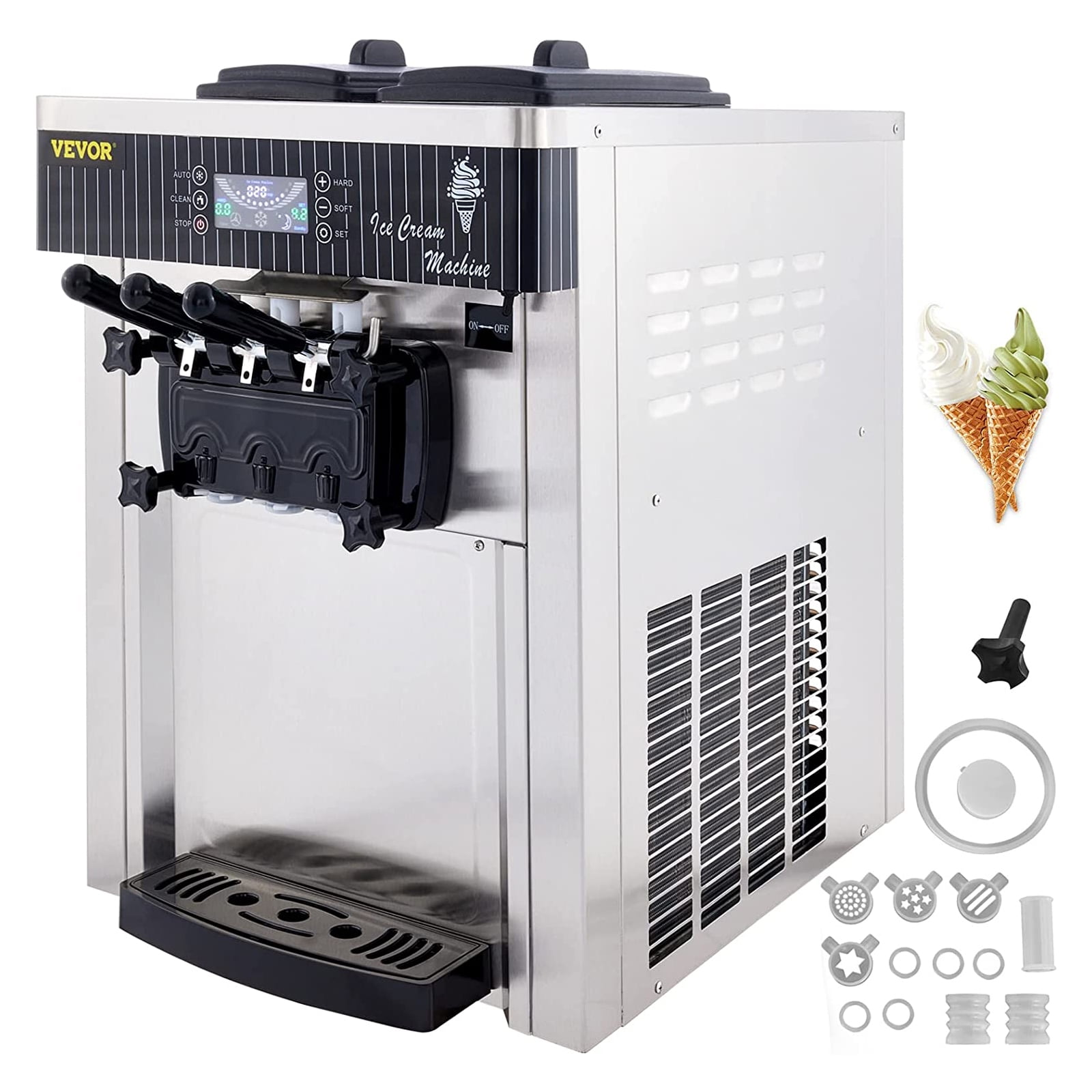 VEVORbrand Commercial Ice Cream Machine 20-28L/H Soft Serve LED Display Auto Clean Flavors 2200W for Snack Bar, Silver - Walmart.com