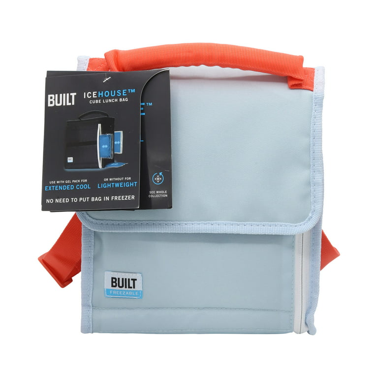 Built Icehouse Gel Cube Insulating Lunch Bag in Ice Blue and Living Coral 