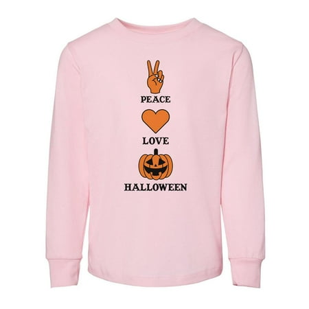 

TeesAndTankYou Peace Love And Halloween Toddler Kids Long Sleeve T-Shirt 2T Light Pink