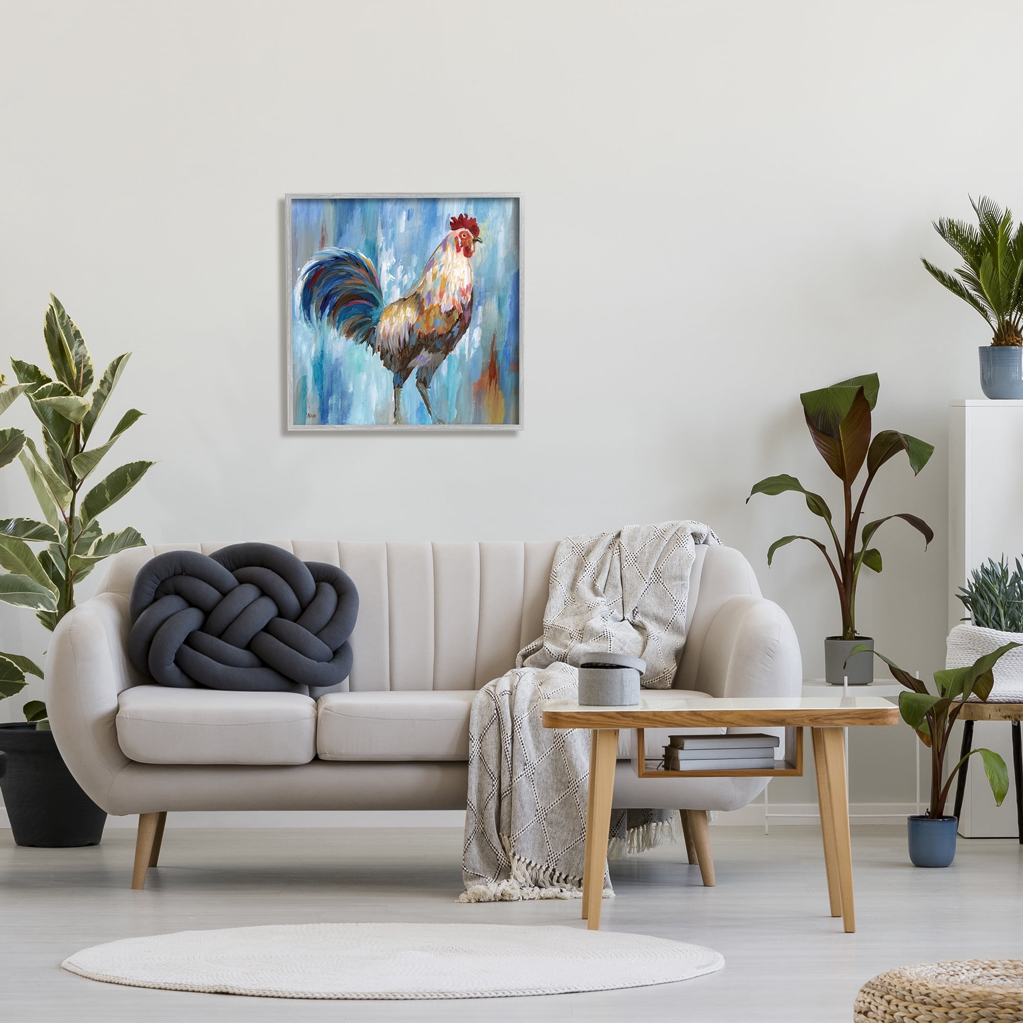 Stupell Industries Farm Rooster Contemporary Morning Country Bird Animals & Insects Painting Gray Framed Art Print Wall Art, 24 x 24