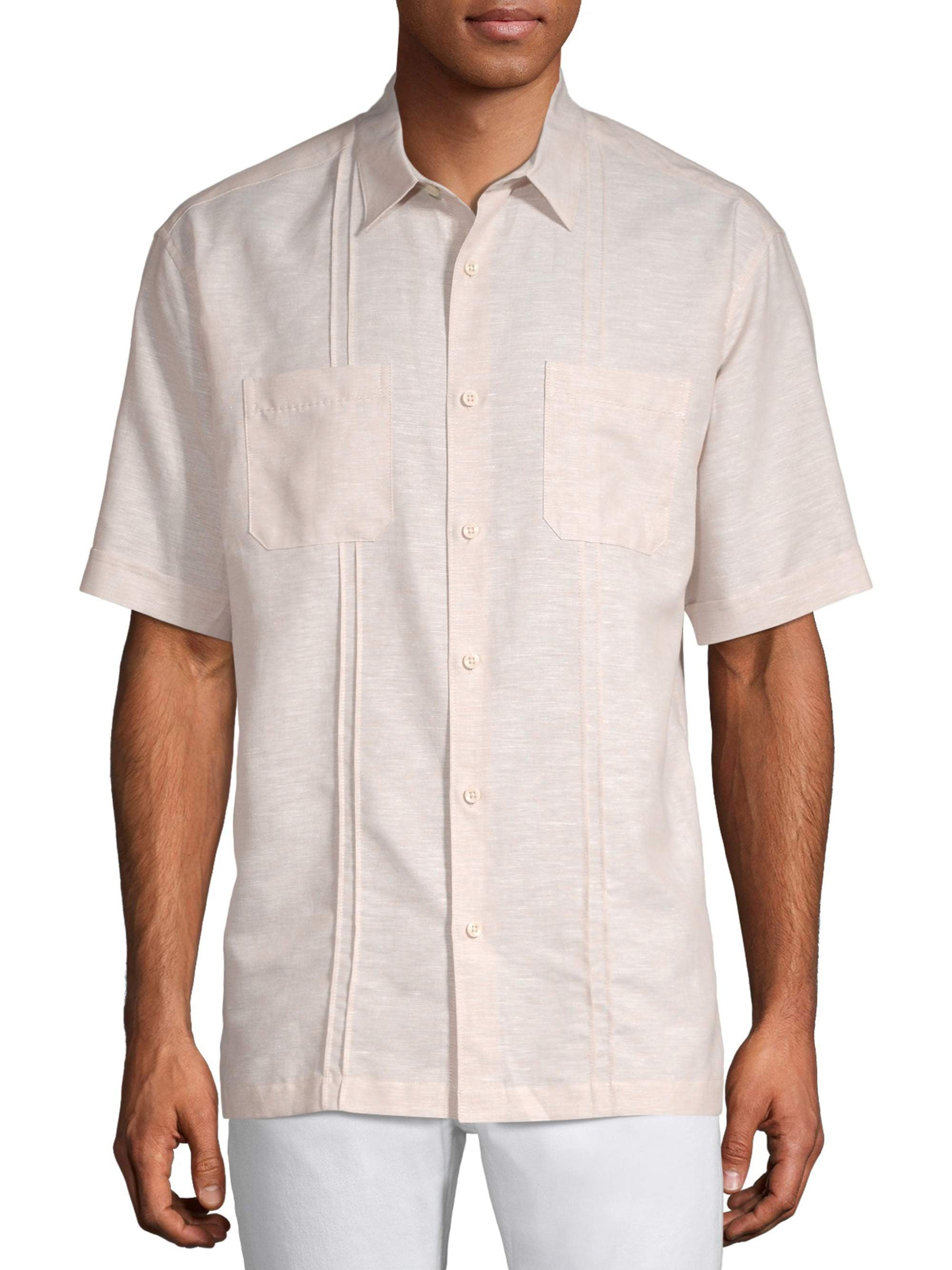 Cafe Luna Men's and Big Men's Short Sleeve Two Pocket Linen Cotton