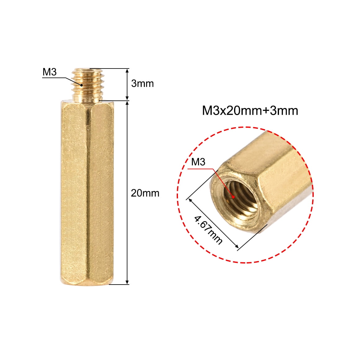 Uxcell Brass M3 5mm+3mm Male-Female Hex Standoff 50 Pack 