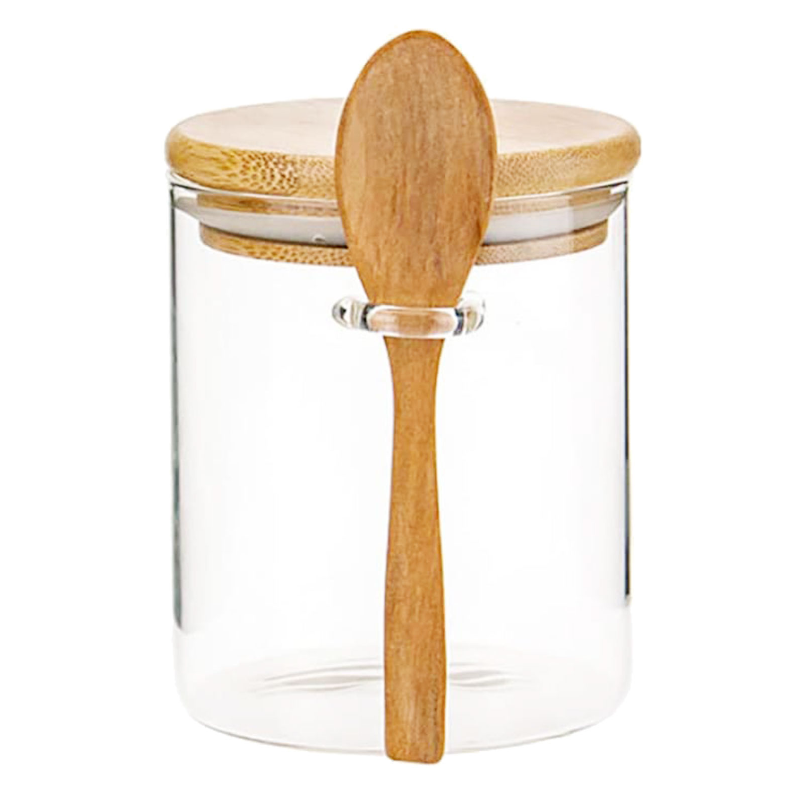 15Oz/450ML Clear Glass Storage Canister with Wooden Spoon, Airtight