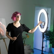 Artograph 18” LED Selfie Ring Light with Tripod Stand & Phone Clamp for Live Stream/Makeup/YouTube Video, Dimmable, Color Temperature Control with Carrying Bag and Bluetooth Remote Control for Phone